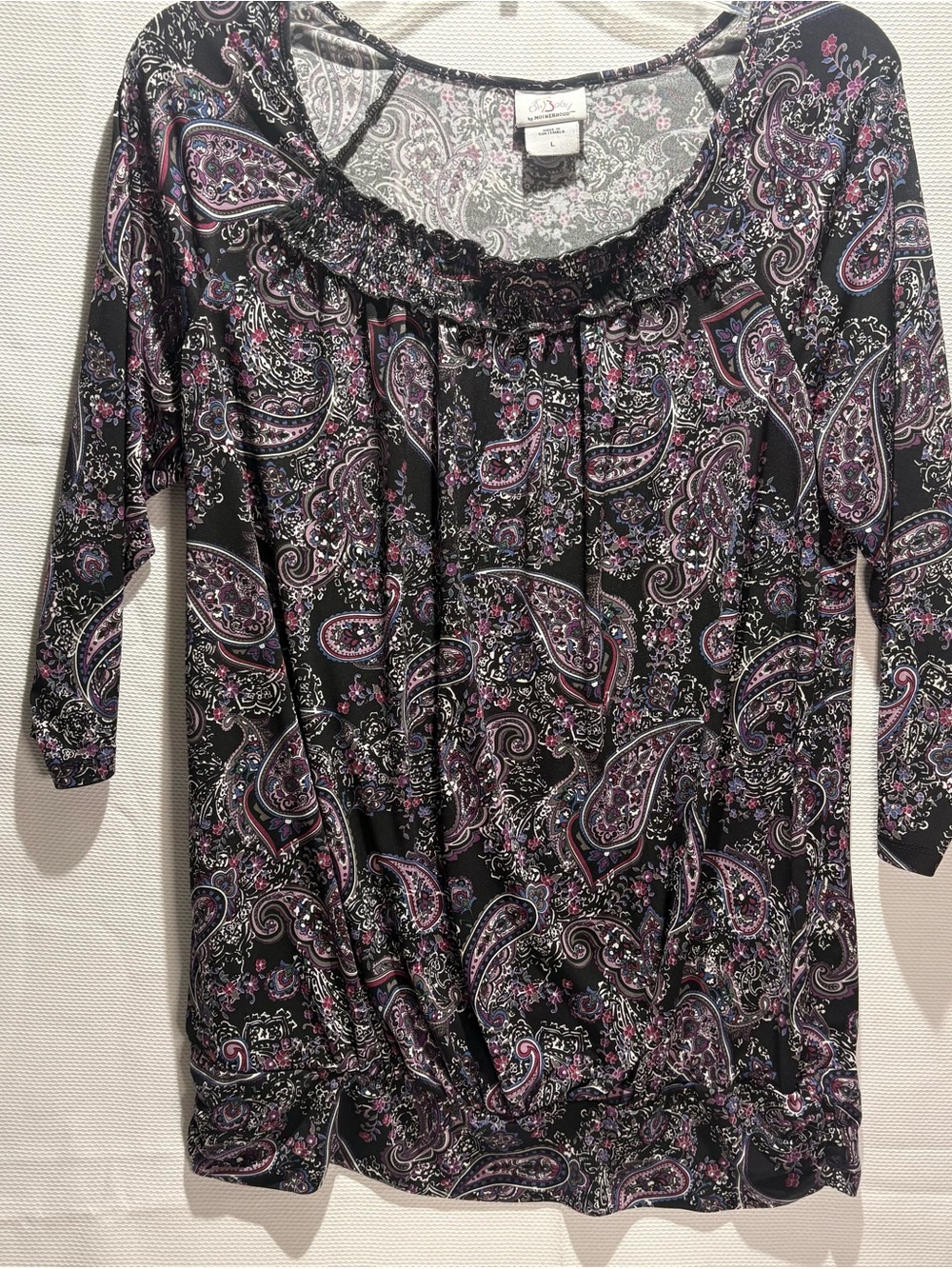Motherhood Black Paisley Scoop-Neck Tunic with Pink & Purple Accents
